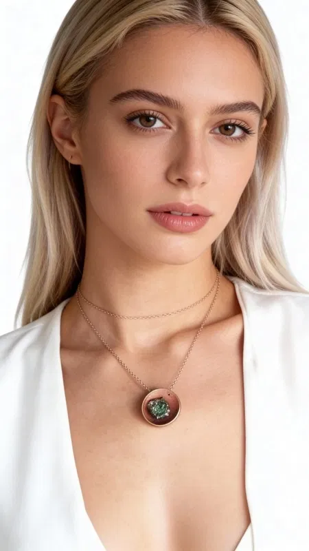 Ανακαλύψτε τη μαγεία του σιδηροπυρίτη με αυτό το εντυπωσιακό γυναικείο κολιέ που συνδυάζει την κομψότητα με την ιδιαίτερη φυσική ομορφιά. Σχεδιασμένο από την Ελληνίδα Σχεδιάστρια Κοσμημάτων Αικατερίνη Χαλκιαδάκη, αυτό το μοναδικό χειροποίητο κόσμημα αποτελεί την ιδανική επιλογή για γυναίκες που αγαπούν τα statement αξεσουάρ.
Το κολιέ διαθέτει μια εντυπωσιακή οβάλ πέτρα σιδηροπυρίτη σε υπέροχη σομόν απόχρωση, η οποία συνδυάζεται αρμονικά με τον ορείχαλκο. Η φυσική λάμψη του πυρίτη δημιουργεί παιχνίδια φωτός που προσδίδουν εκλεπτυσμένη αίσθηση στο κόσμημα. Η λεπτή αλυσίδα από ορείχαλκο ολοκληρώνει τον σχεδιασμό, προσφέροντας άνεση και κομψότητα.
Αυτό το χειροποίητο κολιέ με πυρίτη αποτελεί την τέλεια συμπλήρωση για καθημερινές και ιδιαίτερες εμφανίσεις. Η ουδέτερη σομόν απόχρωση το καθιστά εύκολα συνδυάσιμο με κάθε ντυσίματος, ενώ η μοναδική υφή του πυρίτη προσθέτει έναν εντυπωσιακό χαρακτήρα.