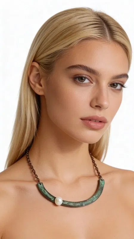 Ανακαλύψτε τη μαγεία του χειροποίητου κοσμήματος με αυτό το εντυπωσιακό γυναικείο κολιέ σε σχήμα ημικύκλιου, σχεδιασμένο από την Ελληνίδα Σχεδιάστρια Κοσμημάτων Αικατερίνη Χαλκιαδάκη. Το μοναδικό αυτό statement κολιέ συνδυάζει τον οξειδωμένο χαλκό σε πράσινες αποχρώσεις με την κλασική κομψότητα του λευκού μαργαριταριού, δημιουργώντας ένα κόσμημα που ξεχωρίζει.
Η ημικυκλική σιλουέτα προσφέρει μοντέρνο στιλ και γεωμετρική αισθητική, ενώ το φυσικό patina του χαλκού σε πράσινες αποχρώσεις δίνει χαρακτήρα και αυθεντικότητα. Το λευκό μαργαριτάρι που διακοσμεί το κολιέ προσθέτει μια νότα κλασικής κομψότητας, δημιουργώντας την τέλεια αντίθεση με το οξειδωμένο μέταλλο.
Ιδανικό για layering με άλλα κολιέ ή ως αυτόνομο statement piece, αυτό το χειροποίητο κόσμημα μεταμορφώνει κάθε εμφάνιση από casual σε sophisticated. Η ανατομική του φόρμα εφαρμόζει άνετα στον λαιμό, ενώ η χάλκινη αλυσίδα εξασφαλίζει άνεση και στιλ.