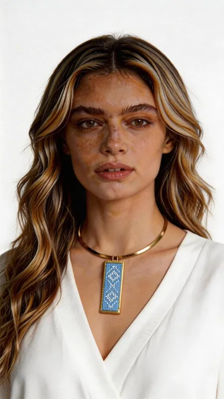 Ανακαλύψτε τη μαγεία του παραδοσιακού κεντήματος με αυτό το εκπληκτικό κολιέ κεντητό γαλάζιο που συνδυάζει την ελληνική τέχνη με τη σύγχρονη αισθητική. Σχεδιασμένο από την Ελληνίδα Σχεδιάστρια Κοσμημάτων Αικατερίνη Χαλκιαδάκη, αυτό το μοναδικό χειροποίητο κόσμημα φέρνει τη λαϊκή παράδοση στο σήμερα. Το εντυπωσιακό statement κολιέ διακοσμείται με γεωμετρικά σχέδια κεντημένα με χρυσοκλωστή πάνω σε γαλάζιο εταμίν, δημιουργώντας έναν υπέροχο χρωματικό συνδυασμό που θυμίζει τα κρυστάλλινα νερά του Αιγαίου. Η βάση από ορείχαλκο προσφέρει αντοχή και κομψότητα, ενώ το κεντητό στοιχείο προσθέτει μια βοημιακή πινελιά στη συνολική εμφάνιση. Ιδανικό για καλοκαιρινά εμφανίσεις, αυτό το κολιέ συνδυάζεται τέλεια με λευκές μπλούζες, φορέματα και casual outfits. Μπορεί να φορεθεί μόνο του ως statement piece ή να ενταχθεί σε layering combinations για πιο σύνθετες εμφανίσεις. Υλικό: Ορείχαλκος, Ύφασμα Φροντίδα: Φυλάσσετε σε στεγνό μέρος και αποφύγετε την επαφή με νερό για τη διατήρηση του κεντήματος.