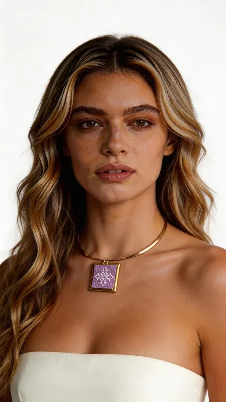 Ανακαλύψτε την κομψότητα του χειροποίητου με αυτό το εντυπωσιακό κεντητό κολιέ σε λιλά απόχρωση, που συνδυάζει παραδοσιακή τέχνη με σύγχρονο design. Σχεδιασμένο από την Ελληνίδα Σχεδιάστρια Κοσμημάτων Αικατερίνη Χαλκιαδάκη, το κόσμημα αυτό αποτελεί μια μοναδική έκφραση ελληνικής χειροτεχνίας και καλλιτεχνικής αισθητικής. Το statement κολιέ διακοσμείται με γεωμετρικά μοτίβα κεντημένα με χρυσοκλωστή, δημιουργώντας έναν πλούσιο συνδυασμό χρωμάτων και υφών. Το τετράγωνο κεντητό στοιχείο αποτελεί το κεντρικό σημείο του σχεδίου, ενώ η ορείχαλκινη αλυσίδα προσδίδει μια σύγχρονη πινελιά στο παραδοσιακό χειρόγραφο στυλ. Ιδανικό για να συμπληρώσει τόσο καθημερινά όσο και επίσημα outfits, το κολιέ προσφέρει ευελιξία στο styling και μπορεί να φορεθεί μόνο του ή σε layering συνδυασμούς. Η λιλά απόχρωση του αρμονίζει τέλεια με ανοιχτόχρωμα ρούχα και δημιουργεί όμορφες αντιθέσεις με πιο σκούρες παλέτες. Υλικό: Ορείχαλκος, Ύφασμα Φροντίδα: Φυλάσσετε σε στεγνό μέρος και αποφεύγετε την επαφή με νερό και αρώματα για τη διατήρηση των χρωμάτων του κεντήματος.