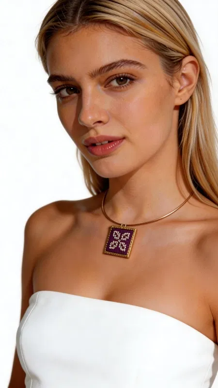 , Ανακαλύψτε την τέχνη της παραδοσιακής κεντητικής σε ένα εντυπωσιακό κολιέ που συνδυάζει τη λαϊκή παράδοση με τη σύγχρονη αισθητική. Αυτό το μοναδικό κολιέ κεντητό σε έντονο μπορντό χρώμα είναι σχεδιασμένο από την Ελληνίδα Σχεδιάστρια Κοσμημάτων Αικατερίνη Χαλκιαδάκη και αποτελεί την τέλεια επιλογή για γυναίκες που αγαπούν τα χειροποίητα κοσμήματα με ιστορία. Το statement κολιέ διακοσμείται με περίτεχνα γεωμετρικά σχέδια κεντημένα με χρυσοκλωστή σε βάση από υψηλής ποιότητας ύφασμα εταμίν. Η τετράγωνη φόρμα του κρεμαστού δημιουργεί ένα εντυπωσιακό statement κομμάτι που συμπληρώνει τόσο τα καθημερινά όσο και τα πιο επίσημα outfits. Το χρυσό κολάρο από ορείχαλκο προσδίδει πολυτελή αισθητική και εξασφαλίζει άνετη εφαρμογή. Ιδανικό για layering με άλλα κολιέ ή ως αυτόνομο statement κομμάτι. Συντηρήστε το σε στεγνό μέρος και αποφύγετε την επαφή με υγρασία για μεγαλύτερη διάρκεια ζωής. Υλικό: Ορείχαλκος, Ύφασμα