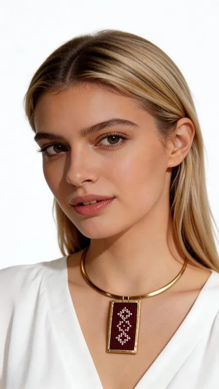 Ανακαλύψτε τη μαγεία της παραδοσιακής ελληνικής τέχνης με αυτό το μοναδικό κεντητό κολιέ σε μπορντό απόχρωση. Σχεδιασμένο από την Ελληνίδα Σχεδιάστρια Κοσμημάτων Αικατερίνη Χαλκιαδάκη, αυτό το εντυπωσιακό statement κολιέ συνδυάζει την κομψότητα του χρυσοκλωστού κεντήματος με τη μοντέρνα αισθητική. Το κολιέ διαθέτει γεωμετρικά σχέδια κεντημένα με χρυσοκλωστή σε βαθιά μπορντό βάση, δημιουργώντας έναν εκπληκτικό συνδυασμό χρωμάτων που προσελκύει τα βλέμματα. Η λεπτομερής χειροτεχνία και το κεντητό μοτίβο τονίζουν την παραδοσιακή ελληνική κουλτούρα με σύγχρονη πινελιά. Ιδανικό για γυναίκες που αγαπούν τα χειροποίητα κοσμήματα με ιστορία, αυτό το κολιέ συμπληρώνει τέλεια τόσο καθημερινά όσο και επίσημα σύνολα. Το ορείχαλκινο choker στυλ δέσιμο προσφέρει άνετη εφαρμογή και κομψή εμφάνιση. Το κεντητό κολιέ φροντίζεται εύκολα με απαλό καθάρισμα και φύλαξη σε στεγνό μέρος. Ένα μοναδικό κομμάτι που εκφράζει την προσωπικότητά σας με ελληνική κομψότητα. Υλικό: Ορείχαλκος, Ύφασμα