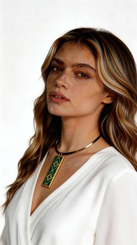 , Ανακαλύψτε την τέλεια ισορροπία μεταξύ παραδοσιακής τέχνης και σύγχρονου στυλ με αυτό το εντυπωσιακό κεντητό κολιέ σε πράσινες αποχρώσεις. Σχεδιασμένο από την Ελληνίδα Σχεδιάστρια Κοσμημάτων Αικατερίνη Χαλκιαδάκη, αυτό το χειροποίητο κόσμημα συνδυάζει γεωμετρικά σχέδια με χρυσοκλωστή για ένα μοναδικό αποτέλεσμα που ξεχωρίζει. Η ιδιαίτερη τεχνική κεντήματος σε εταμίν δημιουργεί έναν εκλεπτυσμένο συνδυασμό πράσινων τόνων που λαμπυρίζουν χάρη στη χρυσοκλωστή. Το κολιέ ολοκληρώνεται με ορείχαλκο που προσδίδει μια vintage πινελιά και εξασφαλίζει ανθεκτικότητα. Το statement design του το καθιστά ιδανικό για ιδιαίτερες περιστάσεις αλλά και για την καθημερινότητα όταν θέλετε να προσθέσετε χρώμα και στυλ στο look σας. Υλικό: Ορείχαλκος, Ύφασμα Συμπληρώστε το με άλλα κοσμήματα της ίδιας συλλογής για μια ολοκληρωμένη εμφάνιση. Φυλάξτε το σε στεγνό μέρος μακριά από άμεση ηλιακή ακτινοβολία για να διατηρηθούν τα χρώματα του.