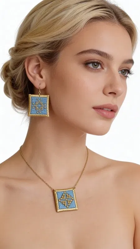 , Αυτό το εξαιρετικό κεντητό κολιέ σε γαλάζιο χρώμα με γεωμετρικά σχέδια αποτελεί έναν μοναδικό συνδυασμό παραδοσιακής τέχνης και σύγχρονου design. Σχεδιασμένο από την Ελληνίδα Σχεδιάστρια Κοσμημάτων Αικατερίνη Χαλκιαδάκη, κάθε λεπτομέρεια κεντήθηκε στο χέρι με χρυσοκλωστή σε φόντο γαλάζιου υφάσματος, δημιουργώντας ένα κόσμημα που ξεχωρίζει.
Το τετράγωνο κεντητό μοτίβο φέρει πολύχρωμα γεωμετρικά σχέδια που παραπέμπουν στο ελληνικό folklore, ενώ το χρυσό πλαίσιο από ορείχαλκο προσδίδει κομψότητα και αντοχή. Η λεπτή χρυσή αλυσίδα καθιστά το κολιέ ιδανικό για καθημερινή ή βραδινή εμφάνιση.
Αυτό το statement κολιέ συνδυάζεται τέλεια με μονόχρωμα outfits, προσθέτοντας χρώμα και χαρακτήρα στο look σας. Η χειροποίητη κατασκευή και τα ποιοτικά υλικά εγγυώνται τη μακροζωία του κοσμήματος.
Φυλάσσετε το κολιέ σε στεγνό χώρο και καθαρίζετε απαλά με μαλακό πανί για να διατηρήσετε τα ζωηρά χρώματα του κεντήματος.