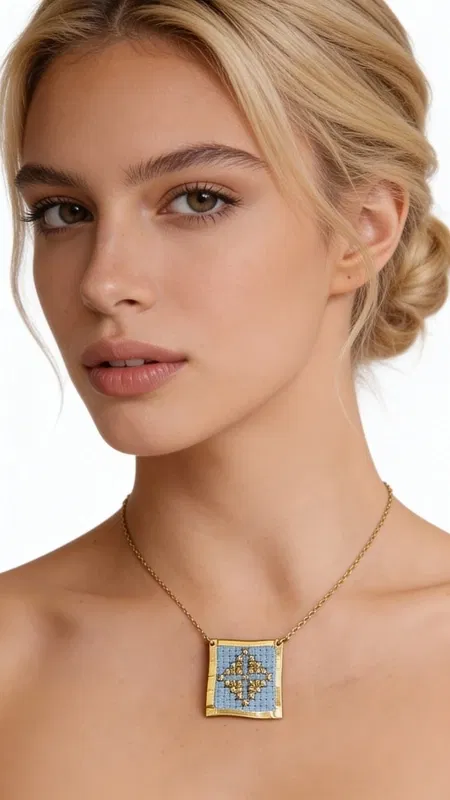 , Αυτό το εξαιρετικό κεντητό κολιέ σε γαλάζιο χρώμα με γεωμετρικά σχέδια αποτελεί έναν μοναδικό συνδυασμό παραδοσιακής τέχνης και σύγχρονου design. Σχεδιασμένο από την Ελληνίδα Σχεδιάστρια Κοσμημάτων Αικατερίνη Χαλκιαδάκη, κάθε λεπτομέρεια κεντήθηκε στο χέρι με χρυσοκλωστή σε φόντο γαλάζιου υφάσματος, δημιουργώντας ένα κόσμημα που ξεχωρίζει.
Το τετράγωνο κεντητό μοτίβο φέρει πολύχρωμα γεωμετρικά σχέδια που παραπέμπουν στο ελληνικό folklore, ενώ το χρυσό πλαίσιο από ορείχαλκο προσδίδει κομψότητα και αντοχή. Η λεπτή χρυσή αλυσίδα καθιστά το κολιέ ιδανικό για καθημερινή ή βραδινή εμφάνιση.
Αυτό το statement κολιέ συνδυάζεται τέλεια με μονόχρωμα outfits, προσθέτοντας χρώμα και χαρακτήρα στο look σας. Η χειροποίητη κατασκευή και τα ποιοτικά υλικά εγγυώνται τη μακροζωία του κοσμήματος.
Φυλάσσετε το κολιέ σε στεγνό χώρο και καθαρίζετε απαλά με μαλακό πανί για να διατηρήσετε τα ζωηρά χρώματα του κεντήματος.