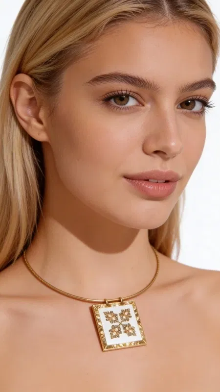 , Ένα εντυπωσιακό κεντητό κολιέ που συνδυάζει την παραδοσιακή τέχνη του κεντήματος με τη σύγχρονη κοσμηματοποιία. Σχεδιασμένο από την Ελληνίδα Σχεδιάστρια Κοσμημάτων Αικατερίνη Χαλκιαδάκη, αυτό το μοναδικό χειροποίητο κολιέ παρουσιάζει γεωμετρικά σχέδια σε λευκό ετάμιν με χρυσή κλωστή που δημιουργούν έναν εκλεπτυσμένο συνδυασμό χρωμάτων.
Το κολιέ διαθέτει τετράγωνο κεντητό στοιχείο με παραδοσιακά μοτίβα που θυμίζουν ελληνικούς λαϊκούς θησαυρούς, ενώ η ορειχάλκινη αλυσίδα προσφέρει άνεση και στυλ. Η λεπτομερής δουλειά του κεντήματος αναδεικνύει την κομψότητα κάθε outfit, είτε πρόκειται για καθημερινό είτε για βραδινό look. Ιδανικό για layering με άλλα κολιέ ή μόνο του ως statement κόσμημα.
Φροντίστε το κολιέ σας αποθηκεύοντάς το σε στεγνό χώρο μακριά από χημικά και αποφεύγοντας την επαφή με νερό για να διατηρήσει τη λάμψη του.
