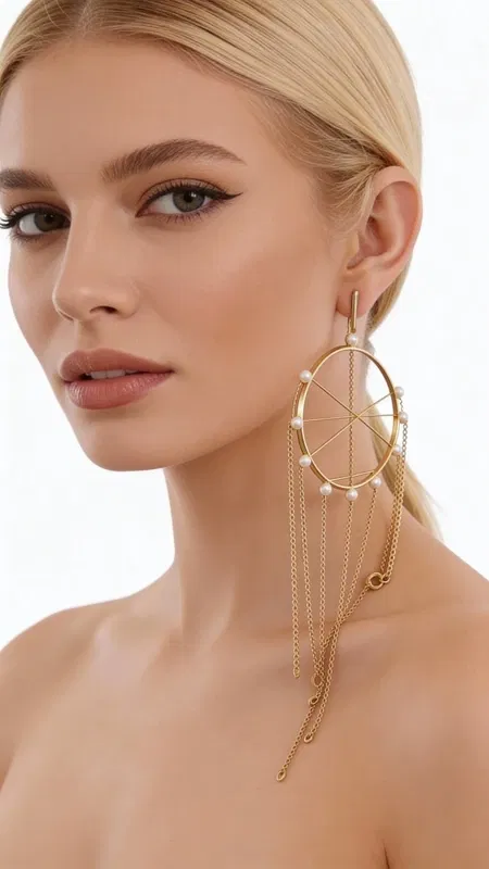 , Ανακαλύψτε τη μαγεία των μεγάλων εντυπωσιακών σκουλαρικιών κρεμαστών με πέρλες που θα μεταμορφώσουν κάθε σας εμφάνιση. Αυτά τα μοναδικά χειροποίητα σκουλαρίκια "Ονειροπαγίδα", σχεδιασμένα από την Ελληνίδα Σχεδιάστρια Κοσμημάτων Αικατερίνη Χαλκιαδάκη, συνδυάζουν τη σύγχρονη αισθητική με την παραδοσιακή ελληνική τεχνοτροπία.
Κατασκευασμένα από υψηλής ποιότητας ορείχαλκο με χρυσή απόχρωση, τα σκουλαρίκια διαθέτουν γεωμετρικό σχέδιο κύκλων που στολίζονται με φυσικές πέρλες. Οι κρεμαστές αλυσίδες δημιουργούν μια κομψή κίνηση που προσελκύει τα βλέμματα, ενώ το statement design τους τα καθιστά ιδανικά για ιδιαίτερες στιγμές.
Τα μακριά σκουλαρίκια συνδυάζονται τέλεια με βραδινά σύνολα, νυφικές εμφανίσεις ή boho chic looks, προσφέροντας μια πινελιά πολυτέλειας και μυστηρίου. Η εργονομική τους κατασκευή εξασφαλίζει άνεση όλη μέρα.
