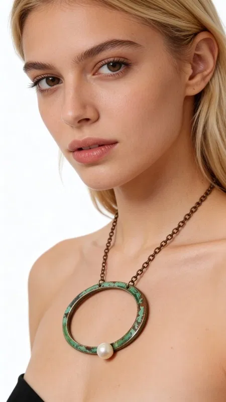 Ανακαλύψτε την τέλεια ισορροπία μεταξύ σύγχρονου design και κλασικής κομψότητας με αυτό το μεγάλο γυναικείο κολιέ με μαργαριτάρι. Σχεδιασμένο από την Ελληνίδα Σχεδιάστρια Κοσμημάτων Αικατερίνη Χαλκιαδάκη, αυτό το χειροποίητο κόσμημα συνδυάζει την ομορφιά του οξειδωμένου χαλκού με την κομψότητα της φρέσκιας πέρλας.
Το γεωμετρικό σχήμα του κύκλου δημιουργεί ένα statement look που προσελκύει τα βλέμματα, ενώ οι αποχρώσεις του πράσινου χαλκού προσδίδουν έναν μοναδικό vintage χαρακτήρα. Η λευκή πέρλα στη βάση του κολιέ προσφέρει την τέλεια αντίθεση, δημιουργώντας ένα εντυπωσιακό αποτέλεσμα που συνδυάζεται εύκολα με κάθε outfit.
Ιδανικό για τις γυναίκες που αγαπούν τα μεγάλα εντυπωσιακά κολιέ και αναζητούν κοσμήματα με προσωπικότητα. Φοριέται εξίσου όμορφα με casual ή πιο επίσημα looks, προσφέροντας άπειρες δυνατότητες styling. Αποθηκεύετε σε στεγνό μέρος και καθαρίζετε απαλά με μαλακό πανί για να διατηρήσετε τη φυσική οξείδωση του χαλκού.
