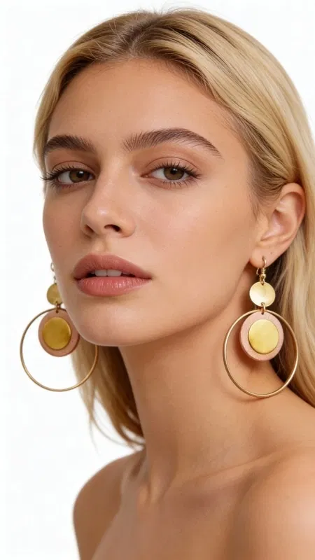 , Ανακαλύψτε τη μαγεία των μεγάλων κρεμαστών σκουλαρικιών κρίκων με ξύλο που συνδυάζουν την φυσική ομορφιά με το σύγχρονο design. Αυτό το εντυπωσιακό χειροποίητο κόσμημα, σχεδιασμένο από την Ελληνίδα Σχεδιάστρια Κοσμημάτων Αικατερίνη Χαλκιαδάκη, αποτελεί την τέλεια επιλογή για γυναίκες που αγαπούν τα statement accessories.
Τα σκουλαρίκια χαρακτηρίζονται από την μοναδική τους γεωμετρική σύνθεση που περιλαμβάνει χρυσούς κρίκους από ορείχαλκο και φυσικά ξύλινα στοιχεία σε απαλούς τόνους ροζ και κίτρινου. Η ιδιαίτερη διάταξη των στοιχείων δημιουργεί ένα εκλεπτυσμένο boho look που συνδυάζει άψογα με κάθε ντύσιμο.
Κάθε ζευγάρι κατασκευάζεται με προσοχή χρησιμοποιώντας αποκλειστικά φυσικά υλικά υψηλής ποιότητας. Το ξύλο επεξεργάζεται ειδικά για να αποκτήσει την μοναδική του υφή και χρωματισμό, ενώ τα μεταλλικά μέρη από ορείχαλκο προσφέρουν ανθεκτικότητα και λάμψη.