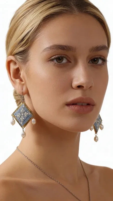 , Τα statement κεντητά σκουλαρίκια σε γαλάζιο χρώμα με γεωμετρικά σχέδια από χρυσοκλωστή αποτελούν το ιδανικό χειροποίητο κόσμημα για να αναδείξετε τη μοναδικότητά σας. Αυτά τα εντυπωσιακά κρεμαστά σκουλαρίκια, σχεδιασμένα από την Ελληνίδα Σχεδιάστρια Κοσμημάτων Αικατερίνη Χαλκιαδάκη, συνδυάζουν την παραδοσιακή τέχνη του κεντήματος με μοντέρνα αισθητική.
Η γαλάζια απόχρωση σε συνδυασμό με τη χρυσοκλωστή δημιουργεί μια εκλεπτυσμένη αντίθεση που προσελκύει τα βλέμματα. Τα γεωμετρικά σχέδια προσδίδουν σύγχρονο χαρακτήρα, ενώ οι λεπτές πέρλες που κρέμονται από τη βάση των σκουλαρικιών προσθέτουν κίνηση και θηλυκότητα. Το folklore design τους τα καθιστά ιδανικά για ιδιαίτερες στιγμές, από νυφικές εμφανίσεις έως κοκτέιλ παρτυ. Ιδανικά σκουλαρίκαι για γάμους, βαπτίσεις και ιδιαίτερες εκδηλώσεις. Συντηρείστε τα με προσοχή, αποφεύγοντας την επαφή με νερό και αρώματα για μεγαλύτερη διάρκεια ζωής.