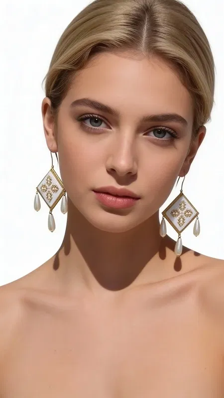 , Τα εντυπωσιακά κεντητά σκουλαρίκια statement με γεωμετρικά σχέδια από χρυσοκλωστή σε λευκό χρώμα αποτελούν την τέλεια επιλογή για κάθε γυναίκα που θέλει να ξεχωρίσει. Σχεδιασμένα από την Ελληνίδα Σχεδιάστρια Κοσμημάτων Αικατερίνη Χαλκιαδάκη, αυτά τα χειροποίητα κοσμήματα συνδυάζουν την παραδοσιακή τέχνη του κεντήματος με μοντέρνα αισθητική.
Κάθε σκουλαρίκι διαθέτει έναν κεντητό ρομβοειδή σχηματισμό με λεπτομερή γεωμετρικά μοτίβα από χρυσή κλωστή, ενώ τρεις κομψές πέρλες σε σταγονοειδές σχήμα κρέμονται κάτω από το κεντρικό στοιχείο, δημιουργώντας μια κίνηση που προσδίδει ζωντάνια και κομψότητα. Το λευκό χρώμα των περλών αντιπαραβάλλει υπέροχα με τις χρυσές λεπτομέρειες.
Αυτά τα εντυπωσιακά σκουλαρίκια είναι ιδανικά για γάμους, βραδινές εξόδους και ειδικές περιστάσεις, προσφέροντας μια πινελιά boho elegance σε κάθε εμφάνιση.
Φυλάξτε τα σε στεγνό μέρος και αποφύγετε την επαφή με υγρασία για τη διατήρηση της ομορφιάς τους.