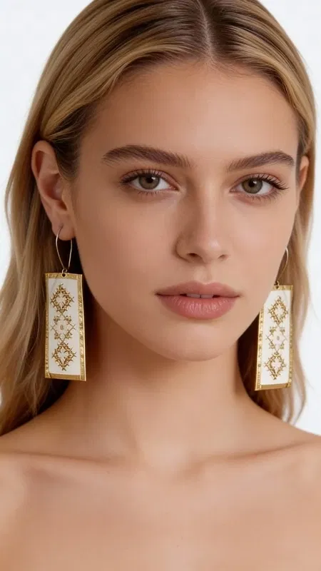 Αυτά τα εντυπωσιακά statement σκουλαρίκια κεντητά με χρυσοκλωστή συνδυάζουν την παραδοσιακή τέχνη του κεντήματος με τη σύγχρονη αισθητική. Σχεδιασμένα από την Ελληνίδα Σχεδιάστρια Κοσμημάτων Αικατερίνη Χαλκιαδάκη, αυτά τα χειροποίητα σκουλαρίκια διακοσμούνται με γεωμετρικά μοτίβα σε λευκή βάση που δημιουργούν μια κομψή και διαχρονική εμφάνιση.
Τα κρεμαστά σκουλαρίκια χαρακτηρίζονται από τη λεπτομερή χρυσή κεντητή διακόσμηση που σχηματίζει ρομβοειδή σχέδια, προσφέροντας μια μοναδική υφή και όγκο. Η λευκή βάση δημιουργεί την τέλεια αντίθεση με τις χρυσές λεπτομέρεις, ενώ το ορθογώνιο σχήμα τους τα καθιστά ιδανικά για κάθε περίσταση.
Αυτά τα μοντέρνα κεντητά σκουλαρίκια είναι η τέλεια επιλογή για γυναίκες που αγαπούν τα εντυπωσιακά κοσμήματα με παραδοσιακά στοιχεία. Συνδυάζονται αρμονικά με κλασικά και σύγχρονα outfit, προσθέτοντας μια νότα κομψότητας και πρωτοτυπίας. Φυλάσσετε σε στεγνό μέρος και καθαρίζετε απαλά με στεγνό πανί.