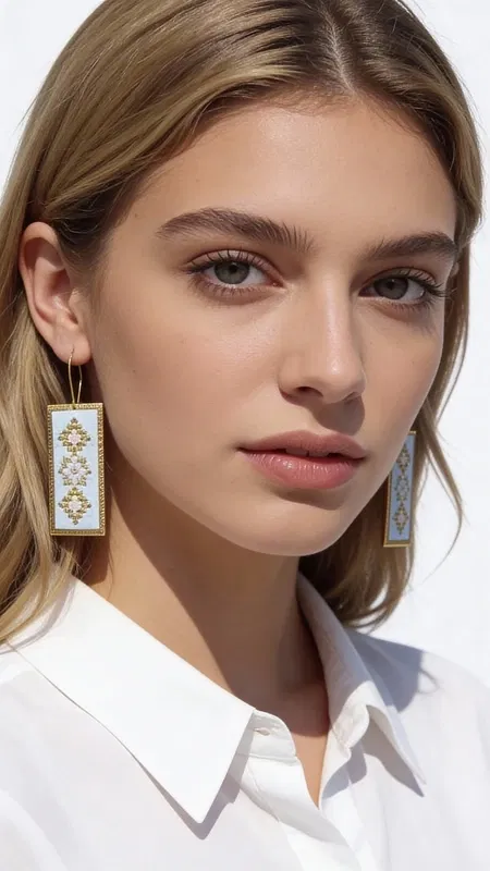 , Αυτά τα εντυπωσιακά statement σκουλαρίκια κεντητά με χρυσοκλωστή συνδυάζουν την παραδοσιακή τέχνη του κεντήματος με τη σύγχρονη αισθητική. Σχεδιασμένα από την Ελληνίδα Σχεδιάστρια Κοσμημάτων Αικατερίνη Χαλκιαδάκη, αυτά τα χειροποίητα σκουλαρίκια διακοσμούνται με γεωμετρικά μοτίβα σε λευκή βάση που δημιουργούν μια κομψή και διαχρονική εμφάνιση.
Τα κρεμαστά σκουλαρίκια χαρακτηρίζονται από τη λεπτομερή χρυσή κεντητή διακόσμηση που σχηματίζει ρομβοειδή σχέδια, προσφέροντας μια μοναδική υφή και όγκο. Η λευκή βάση δημιουργεί την τέλεια αντίθεση με τις χρυσές λεπτομέρεις, ενώ το ορθογώνιο σχήμα τους τα καθιστά ιδανικά για κάθε περίσταση.
Αυτά τα μοντέρνα κεντητά σκουλαρίκια είναι η τέλεια επιλογή για γυναίκες που αγαπούν τα εντυπωσιακά κοσμήματα με παραδοσιακά στοιχεία. Συνδυάζονται αρμονικά με κλασικά και σύγχρονα outfit, προσθέτοντας μια νότα κομψότητας και πρωτοτυπίας. Φυλάσσετε σε στεγνό μέρος και καθαρίζετε απαλά με στεγνό πανί.