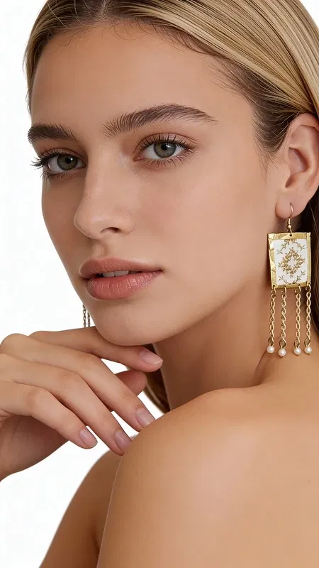 Τα εντυπωσιακά statement σκουλαρίκια με κεντητά γεωμετρικά σχέδια από χρυσοκλωστή σε λευκό χρώμα αποτελούν το ιδανικό αξεσουάρ για κάθε γυναίκα που αναζητά μοντέρνα και πρωτότυπα κοσμήματα. Σχεδιασμένα από την Ελληνίδα Σχεδιάστρια Κοσμημάτων Αικατερίνη Χαλκιαδάκη, συνδυάζουν την παραδοσιακή τέχνη του κεντήματος με σύγχρονες γεωμετρικές γραμμές.
Η χρυσοκλωστή που διακοσμεί το λευκό υπόβαθρο δημιουργεί εντυπωσιακές αντιθέσεις και προσδίδει πολυτέλεια στο σχέδιο. Τα κρεμαστά στοιχεία σε χρυσό τόνο προσθέτουν κίνηση και ιδιαίτερο χαρακτήρα, ενώ το γεωμετρικό μοτίβο τα καθιστά κατάλληλα τόσο για καθημερινές εμφανίσεις όσο και για ιδιαίτερες περιστάσεις.
Ιδανικά για γάμους, βραδινές εξόδους αλλά και για να προσθέσουν στιλ στο καθημερινό σας outfit, αυτά τα χειροποίητα σκουλαρίκια αντικατοπτρίζουν την ελληνική παράδοση στη σύγχρονη μόδα. Φυλάσσετε σε στεγνό μέρος μακριά από υγρασία και αποφύγετε την επαφή με αρώματα και καλλυντικά.