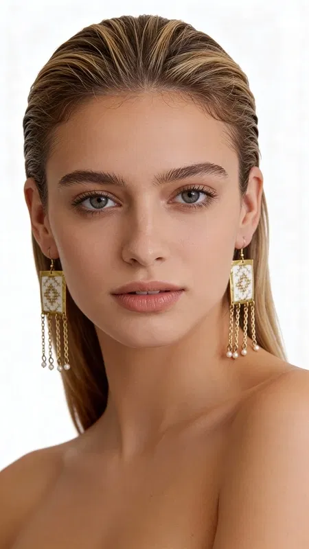 , Τα εντυπωσιακά statement σκουλαρίκια με κεντητά γεωμετρικά σχέδια από χρυσοκλωστή σε λευκό χρώμα αποτελούν το ιδανικό αξεσουάρ για κάθε γυναίκα που αναζητά μοντέρνα και πρωτότυπα κοσμήματα. Σχεδιασμένα από την Ελληνίδα Σχεδιάστρια Κοσμημάτων Αικατερίνη Χαλκιαδάκη, συνδυάζουν την παραδοσιακή τέχνη του κεντήματος με σύγχρονες γεωμετρικές γραμμές.
Η χρυσοκλωστή που διακοσμεί το λευκό υπόβαθρο δημιουργεί εντυπωσιακές αντιθέσεις και προσδίδει πολυτέλεια στο σχέδιο. Τα κρεμαστά στοιχεία σε χρυσό τόνο προσθέτουν κίνηση και ιδιαίτερο χαρακτήρα, ενώ το γεωμετρικό μοτίβο τα καθιστά κατάλληλα τόσο για καθημερινές εμφανίσεις όσο και για ιδιαίτερες περιστάσεις.
Ιδανικά για γάμους, βραδινές εξόδους αλλά και για να προσθέσουν στιλ στο καθημερινό σας outfit, αυτά τα χειροποίητα σκουλαρίκια αντικατοπτρίζουν την ελληνική παράδοση στη σύγχρονη μόδα. Φυλάσσετε σε στεγνό μέρος μακριά από υγρασία και αποφύγετε την επαφή με αρώματα και καλλυντικά.