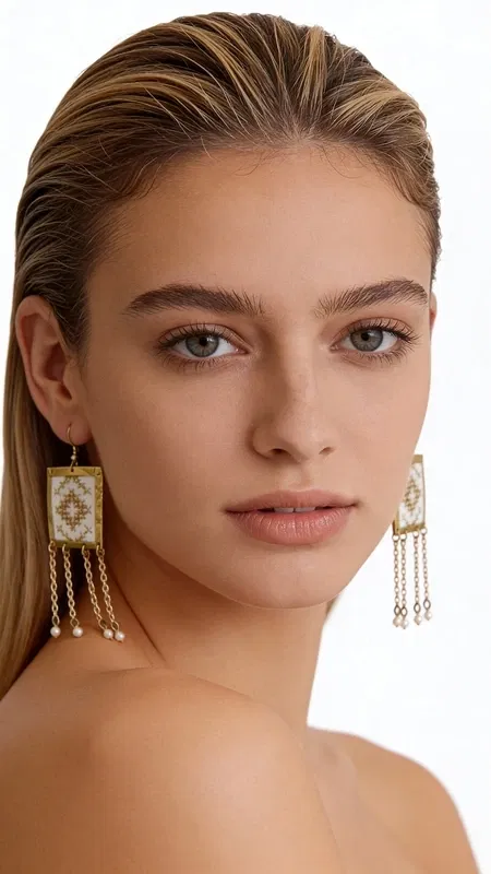 , Τα εντυπωσιακά statement σκουλαρίκια με κεντητά γεωμετρικά σχέδια από χρυσοκλωστή σε λευκό χρώμα αποτελούν το ιδανικό αξεσουάρ για κάθε γυναίκα που αναζητά μοντέρνα και πρωτότυπα κοσμήματα. Σχεδιασμένα από την Ελληνίδα Σχεδιάστρια Κοσμημάτων Αικατερίνη Χαλκιαδάκη, συνδυάζουν την παραδοσιακή τέχνη του κεντήματος με σύγχρονες γεωμετρικές γραμμές.
Η χρυσοκλωστή που διακοσμεί το λευκό υπόβαθρο δημιουργεί εντυπωσιακές αντιθέσεις και προσδίδει πολυτέλεια στο σχέδιο. Τα κρεμαστά στοιχεία σε χρυσό τόνο προσθέτουν κίνηση και ιδιαίτερο χαρακτήρα, ενώ το γεωμετρικό μοτίβο τα καθιστά κατάλληλα τόσο για καθημερινές εμφανίσεις όσο και για ιδιαίτερες περιστάσεις.
Ιδανικά για γάμους, βραδινές εξόδους αλλά και για να προσθέσουν στιλ στο καθημερινό σας outfit, αυτά τα χειροποίητα σκουλαρίκια αντικατοπτρίζουν την ελληνική παράδοση στη σύγχρονη μόδα. Φυλάσσετε σε στεγνό μέρος μακριά από υγρασία και αποφύγετε την επαφή με αρώματα και καλλυντικά.