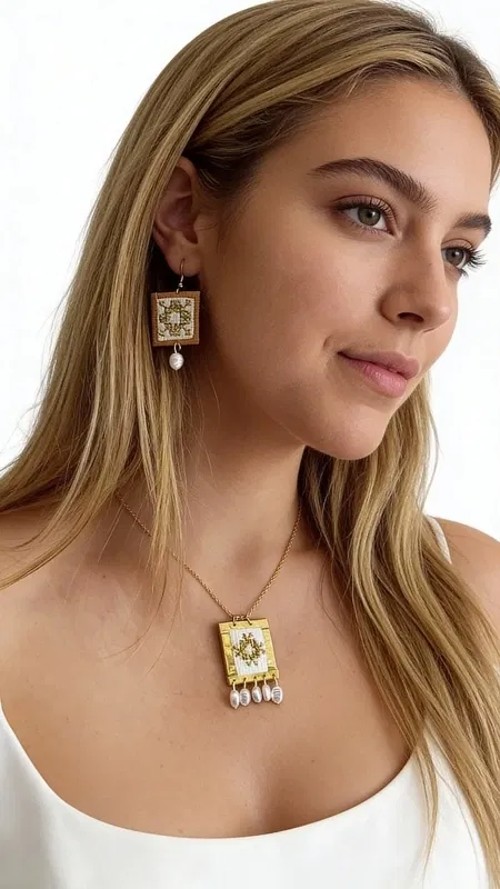 , Τα εντυπωσιακά statement σκουλαρίκια με κεντητά γεωμετρικά σχέδια σε χρυσοκλωστή και λευκό χρώμα συνδυάζουν την παραδοσιακή τέχνη του κεντήματος με μοντέρνο design. Σχεδιασμένα από την Ελληνίδα Σχεδιάστρια Κοσμημάτων Αικατερίνη Χαλκιαδάκη, αυτά τα χειροποίητα σκουλαρίκια αποτελούν την τέλεια επιλογή για γυναίκες που αναζητούν πρωτότυπα κοσμήματα με ιδιαίτερο χαρακτήρα.
Η λεπτομερής κεντητή επεξεργασία με χρυσοκλωστή δημιουργεί μοναδικά γεωμετρικά μοτίβα που ξεχωρίζουν, ενώ οι κρεμαστές λευκές πέρλες προσδίδουν κομψότητα και κίνηση. Ο συνδυασμός του λευκού με το χρυσό καθιστά αυτά τα κρεμαστά σκουλαρίκια ιδανικά τόσο για καθημερινή χρήση όσο και για ειδικές περιστάσεις.
Η υψηλή ποιότητα κατασκευής και τα επιλεγμένα υλικά εγγυώνται άνεση και αντοχή, ενώ το folklore design τους τα καθιστά τέλεια για εντυπωσιακά looks. Ιδανικά για γάμους, βραδινές εξόδους ή για να προσθέσετε έναν καλλιτεχνικό χαρακτήρα στην καθημερινή σας εμφάνιση.
Αποθηκεύστε σε στεγνό χώρο και καθαρίστε απαλά με μαλακό πανί.