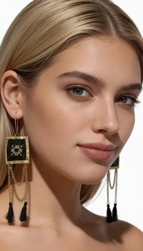 , Τα statement κεντητά σκουλαρίκια με γεωμετρικά σχέδια από χρυσοκλωστή σε μαύρο χρώμα είναι η τέλεια επιλογή για γυναίκες που θέλουν να ξεχωρίζουν. Σχεδιασμένα από την Ελληνίδα Σχεδιάστρια Κοσμημάτων Αικατερίνη Χαλκιαδάκη, συνδυάζουν την παραδοσιακή τέχνη της χρυσοκλωστής με σύγχρονη αισθητική.
Κάθε σκουλαρίκι διαθέτει τετράγωνο κεντητό στοιχείο με χρυσό περίγραμμα και μαύρη βάση, ενώ οι κομψές χρυσές αλυσίδες καταλήγουν σε μαύρες φούντες που προσθέτουν κίνηση και δραματικότητα. Το γεωμετρικό σχέδιο με το κεντρικό αστέρι δημιουργεί ένα μοναδικό οπτικό αποτέλεσμα που τραβά τα βλέμματα.
Τα χειροποίητα κρεμαστά σκουλαρίκια είναι ιδανικά για ιδιαίτερες εμφανίσεις, γάμους, βραδινές εξόδους και όσες στιγμές θέλετε να αισθανθείτε μοναδική. Το μήκος τους τα καθιστά εντυπωσιακά χωρίς να είναι υπερβολικά, ενώ τα κομψά χρώματα μαύρο-χρυσό ταιριάζουν με κάθε ντύσιμο.
Φυλάσσετε σε στεγνό μέρος μακριά από υγρασία και αποφεύγετε την επαφή με καλλυντικά.