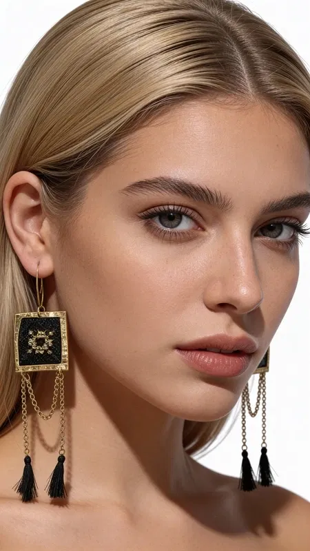 , Τα statement κεντητά σκουλαρίκια με γεωμετρικά σχέδια από χρυσοκλωστή σε μαύρο χρώμα είναι η τέλεια επιλογή για γυναίκες που θέλουν να ξεχωρίζουν. Σχεδιασμένα από την Ελληνίδα Σχεδιάστρια Κοσμημάτων Αικατερίνη Χαλκιαδάκη, συνδυάζουν την παραδοσιακή τέχνη της χρυσοκλωστής με σύγχρονη αισθητική.
Κάθε σκουλαρίκι διαθέτει τετράγωνο κεντητό στοιχείο με χρυσό περίγραμμα και μαύρη βάση, ενώ οι κομψές χρυσές αλυσίδες καταλήγουν σε μαύρες φούντες που προσθέτουν κίνηση και δραματικότητα. Το γεωμετρικό σχέδιο με το κεντρικό αστέρι δημιουργεί ένα μοναδικό οπτικό αποτέλεσμα που τραβά τα βλέμματα.
Τα χειροποίητα κρεμαστά σκουλαρίκια είναι ιδανικά για ιδιαίτερες εμφανίσεις, γάμους, βραδινές εξόδους και όσες στιγμές θέλετε να αισθανθείτε μοναδική. Το μήκος τους τα καθιστά εντυπωσιακά χωρίς να είναι υπερβολικά, ενώ τα κομψά χρώματα μαύρο-χρυσό ταιριάζουν με κάθε ντύσιμο.
Φυλάσσετε σε στεγνό μέρος μακριά από υγρασία και αποφεύγετε την επαφή με καλλυντικά.