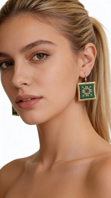 Εντυπωσιακά statement σκουλαρίκια κεντητά με χρυσοκλωστή που συνδυάζουν τη μοναδική αισθητική του ελληνικού folklore με τη μοντέρνα κομψότητα. Αυτά τα χειροποίητα κοσμήματα σχεδιασμένα από την Ελληνίδα Σχεδιάστρια Κοσμημάτων Αικατερίνη Χαλκιαδάκη παρουσιάζουν ένα μαγευτικό τετράγωνο σχήμα σε έντονο πράσινο χρώμα με χρυσά κεντήματα που σχηματίζουν γεωμετρικά μοτίβα.
Τα κεντητά σκουλαρίκια διαθέτουν λεπτομερή χειροτεχνία με χρυσοκλωστή που δημιουργεί εκλεπτυσμένα σχέδια πάνω σε πράσινη βάση. Το κεντητό ύφασμα περιβάλλεται από χρυσό πλαίσιο που προσδίδει πολυτελή εμφάνιση, ενώ το μέγεθός τους τα καθιστά ιδανικά για statement εμφανίσεις. Είναι τέλεια για γαμήλιες εκδηλώσεις, ειδικές περιστάσεις ή όταν θέλετε να προσθέσετε μια εντυπωσιακή πινελιά στο καθημερινό σας στυλ.
Φροντίστε τα κεντητά σκουλαρίκια σας αποφεύγοντας την επαφή με νερό και αποθηκεύοντάς τα σε στεγνό μέρος για να διατηρήσουν την ομορφιά τους.