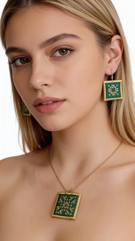 , Εντυπωσιακά statement σκουλαρίκια κεντητά με χρυσοκλωστή που συνδυάζουν τη μοναδική αισθητική του ελληνικού folklore με τη μοντέρνα κομψότητα. Αυτά τα χειροποίητα κοσμήματα σχεδιασμένα από την Ελληνίδα Σχεδιάστρια Κοσμημάτων Αικατερίνη Χαλκιαδάκη παρουσιάζουν ένα μαγευτικό τετράγωνο σχήμα σε έντονο πράσινο χρώμα με χρυσά κεντήματα που σχηματίζουν γεωμετρικά μοτίβα.
Τα κεντητά σκουλαρίκια διαθέτουν λεπτομερή χειροτεχνία με χρυσοκλωστή που δημιουργεί εκλεπτυσμένα σχέδια πάνω σε πράσινη βάση. Το κεντητό ύφασμα περιβάλλεται από χρυσό πλαίσιο που προσδίδει πολυτελή εμφάνιση, ενώ το μέγεθός τους τα καθιστά ιδανικά για statement εμφανίσεις. Είναι τέλεια για γαμήλιες εκδηλώσεις, ειδικές περιστάσεις ή όταν θέλετε να προσθέσετε μια εντυπωσιακή πινελιά στο καθημερινό σας στυλ.
Φροντίστε τα κεντητά σκουλαρίκια σας αποφεύγοντας την επαφή με νερό και αποθηκεύοντάς τα σε στεγνό μέρος για να διατηρήσουν την ομορφιά τους.