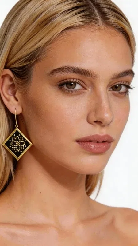 , Τα statement κεντητά σκουλαρίκια με γεωμετρικά σχέδια από χρυσοκλωστή σε μαύρο φόντο είναι η τέλεια επιλογή για κάθε γυναίκα που αναζητά εντυπωσιακά και μοναδικά κοσμήματα. Σχεδιασμένα από την Ελληνίδα Σχεδιάστρια Κοσμημάτων Αικατερίνη Χαλκιαδάκη, αυτά τα χειροποίητα σκουλαρίκια συνδυάζουν την παραδοσιακή τέχνη του κεντήματος με σύγχρονο γεωμετρικό design. Κάθε σκουλαρίκι διαθέτει τετραγωνικό σχήμα με περίτεχνα χρυσά κεντήματα που σχηματίζουν εκλεπτυσμένα γεωμετρικά μοτίβα πάνω σε μαύρο υπόστρωμα. Η χρυσοκλωστή δημιουργεί υπέροχες αντανακλάσεις φωτός, προσδίδοντας λάμψη και κομψότητα σε κάθε κίνηση. Τα κρεμαστά σκουλαρίκια έχουν ιδανικό μέγεθος για να κάνουν statement χωρίς να είναι υπερβολικά. Αυτά τα μοντέρνα σκουλαρίκια είναι ιδανικά για ιδιαίτερες περιστάσεις, γάμους, βραδινές εξόδους αλλά και για να προσδώσουν μια πινελιά κομψότητας στην καθημερινότητά σας. Συνδυάζονται άψογα με μαύρα, χρυσά ή έντονα χρώματα. Υλικό: Ορείχαλκος, Ύφασμα Φροντίστε τα κεντητά σκουλαρίκια σας αποθηκεύοντάς τα σε στεγνό μέρος και αποφεύγοντας την επαφή με αρώματα και καλλυντικά.