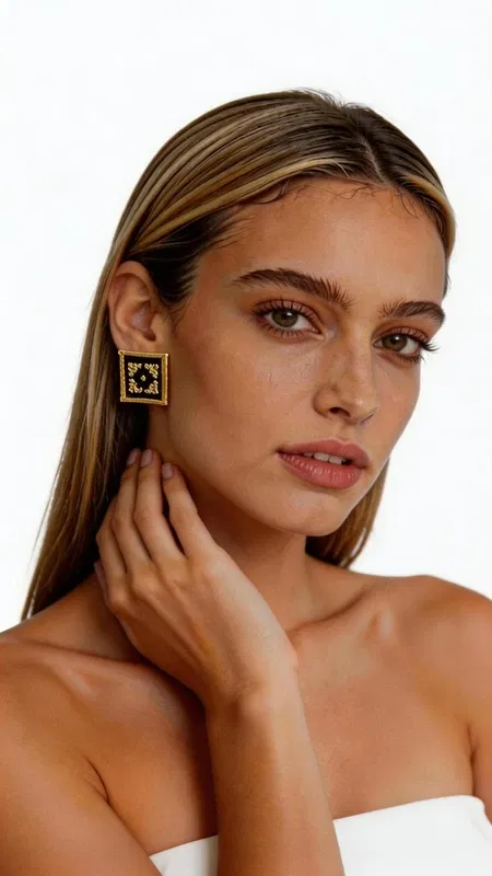 , Ξεχωρίστε με αυτά τα εντυπωσιακά statement κεντητά σκουλαρίκια που συνδυάζουν την παραδοσιακή ελληνική τέχνη του κεντήματος με σύγχρονο γεωμετρικό design. Σχεδιασμένα από την Ελληνίδα Σχεδιάστρια Κοσμημάτων Αικατερίνη Χαλκιαδάκη, αυτά τα μοναδικά χειροποίητα σκουλαρίκια φέρουν έναν πλούσιο χρυσόκλωστο κεντητό σχεδιασμό πάνω σε κομψό μαύρο φόντο. Κάθε σκουλαρίκι αποτελεί ένα μικρό έργο τέχνης με περίπλοκα γεωμετρικά μοτίβα που δημιουργούν μια εκπληκτική οπτική αίσθηση. Η χρυσή κλωστή λάμπει υπέροχα πάνω στη μαύρη βάση, προσφέροντας έναν εντυπωσιακό συνδυασμό που ταιριάζει τόσο σε καθημερινές όσο και σε επίσημες εμφανίσεις. Αυτά τα μοντέρνα κρεμαστά σκουλαρίκια είναι ιδανικά για γυναίκες που αγαπούν τα πρωτότυπα κοσμήματα με ελληνικό χαρακτήρα. Το τετράγωνο σχήμα τους προσφέρει μια σύγχρονη αισθητική, ενώ η κεντητή λεπτομέρεια φέρνει την παράδοση στο προσκήνιο. Υλικό: Ορείχαλκος, Ύφασμα Φροντίστε τα σκουλαρίκια σας αποθηκεύοντάς τα σε στεγνό μέρος και αποφεύγοντας την επαφή με υγρασία και χημικά προϊόντα.