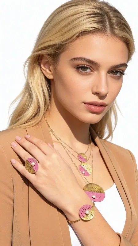 Αυτό το εντυπωσιακό statement βραχιόλι με μαργαριτάρι και ροζ χρώμα αποτελεί την τέλεια επιλογή για τη σύγχρονη γυναίκα που αγαπά τα minimal κοσμήματα με έντονη προσωπικότητα. Σχεδιασμένο από την Ελληνίδα Σχεδιάστρια Κοσμημάτων Αικατερίνη Χαλκιαδάκη, συνδυάζει την κλασική κομψότητα του μαργαριταριού με μια μοντέρνα αισθητική που ξεχωρίζει.
Το βραχιόλι διαθέτει ένα γεωμετρικό design με δύο ημικύκλια σε ροζ και χρυσαφί απόχρωση, διατρημένα με διακοσμητικές οπές που δημιουργούν ένα παιχνίδι φωτός και σκιών. Το κεντρικό μαργαριτάρι προσθέτει μια νότα πολυτέλειας, ενώ ο ποιοτικός ορείχαλκος εξασφαλίζει αντοχή και διάρκεια. Η minimal αισθητική του το καθιστά ιδανικό τόσο για καθημερινή όσο και για βραδινή εμφάνιση.
Το χειροποίητο αυτό κόσμημα αποτελεί μια εξαιρετική προσθήκη σε κάθε συλλογή, προσφέροντας ευελιξία στο styling και αποπνέοντας σύγχρονη κομψότητα.